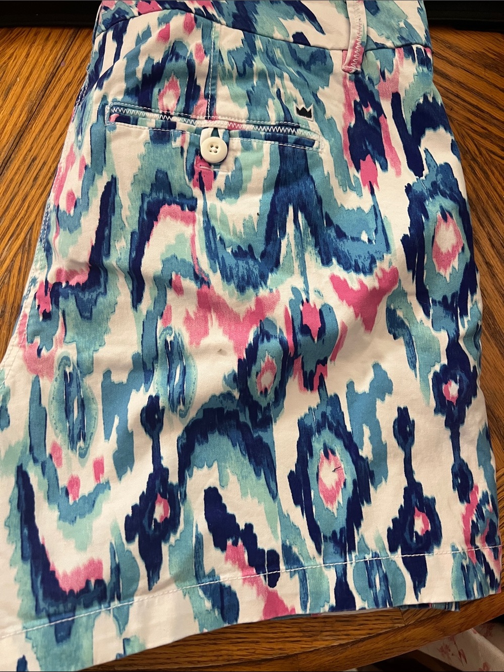 Patterned Blue & Pink Cotton Bermuda Shorts - Picture 2 of 3